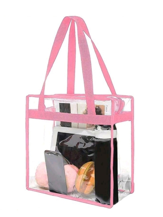 Artisan Handbags - Clear Tote Bag with Pink Trim Stadium Concert Festival Vinyl Bag